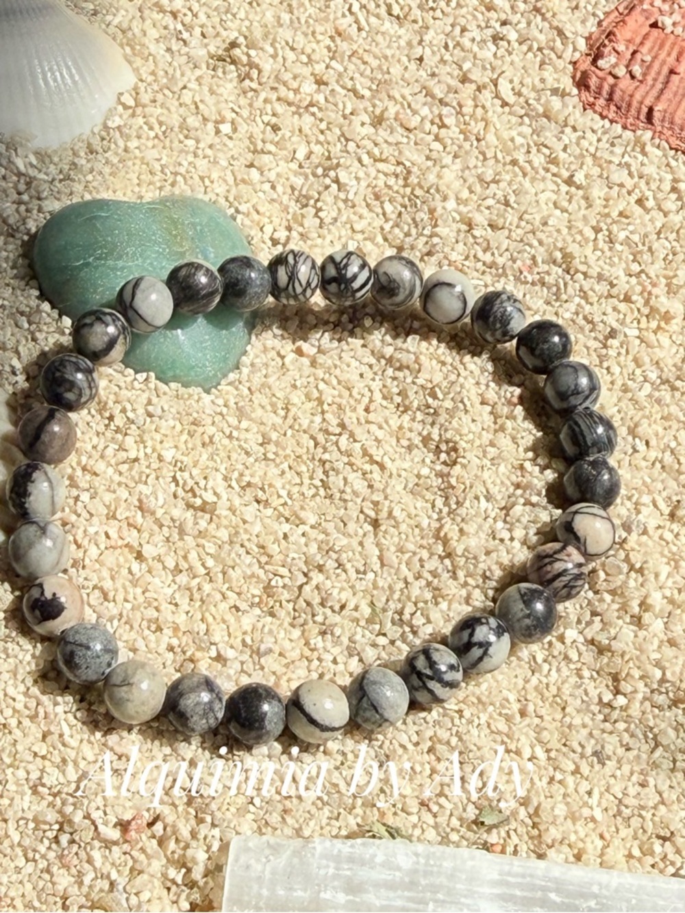 Alquimia Black and White Picture Jasper Beaded Bracelet